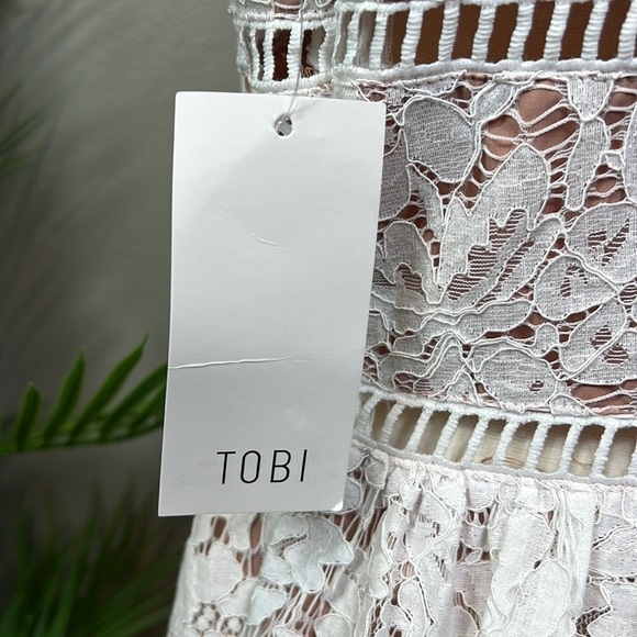 NWT Tobi Lace Midi Dress Fit Flare Cream Lace Nude Underlining Large - Picture 8 of 11